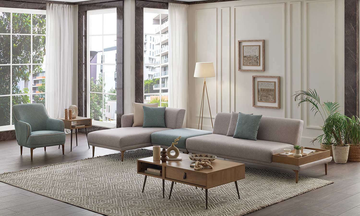 Helis Corner Sofa Set - Velvet