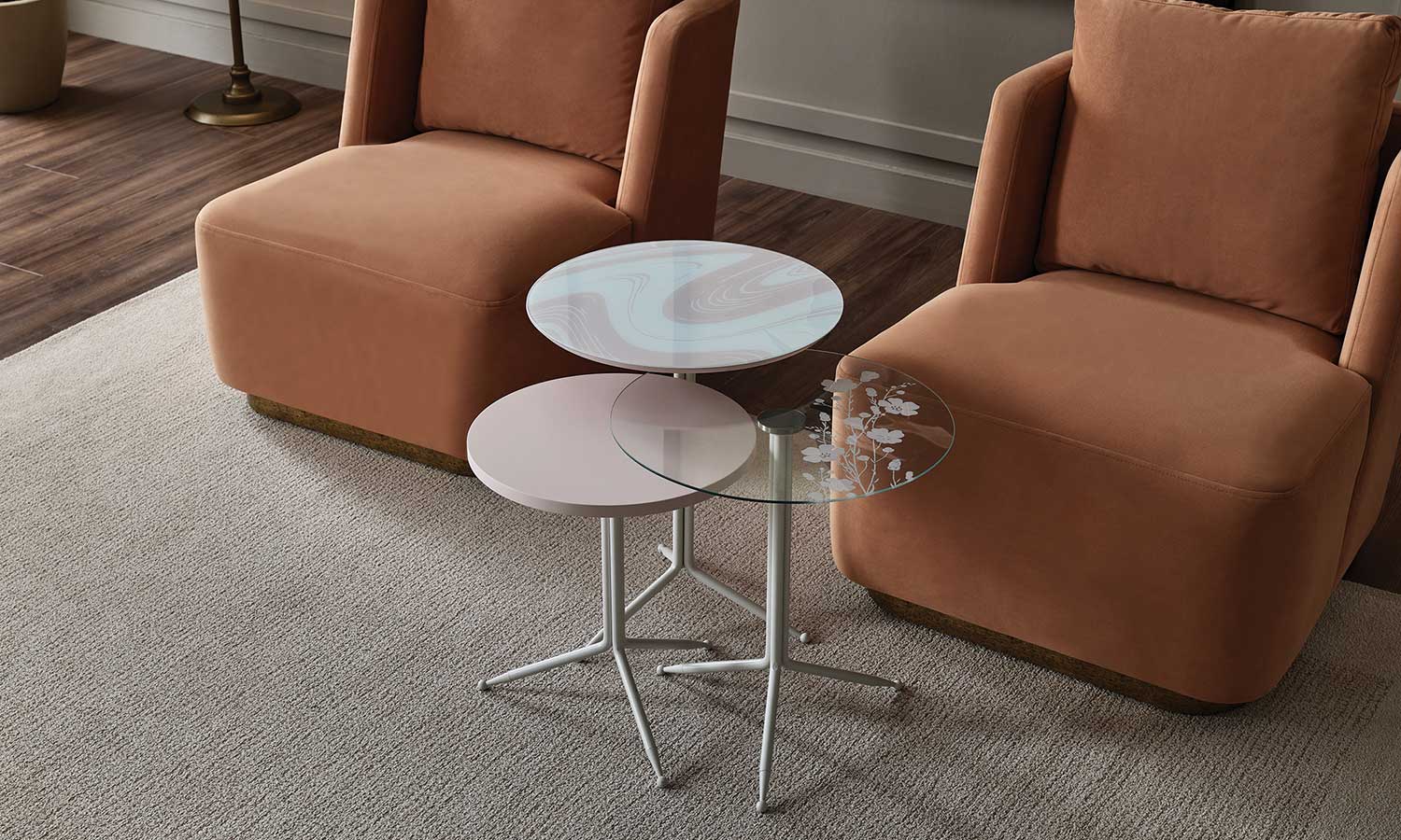 Edna 3’lü Zigon Sehpa Seti – Beyaz Çiçekli