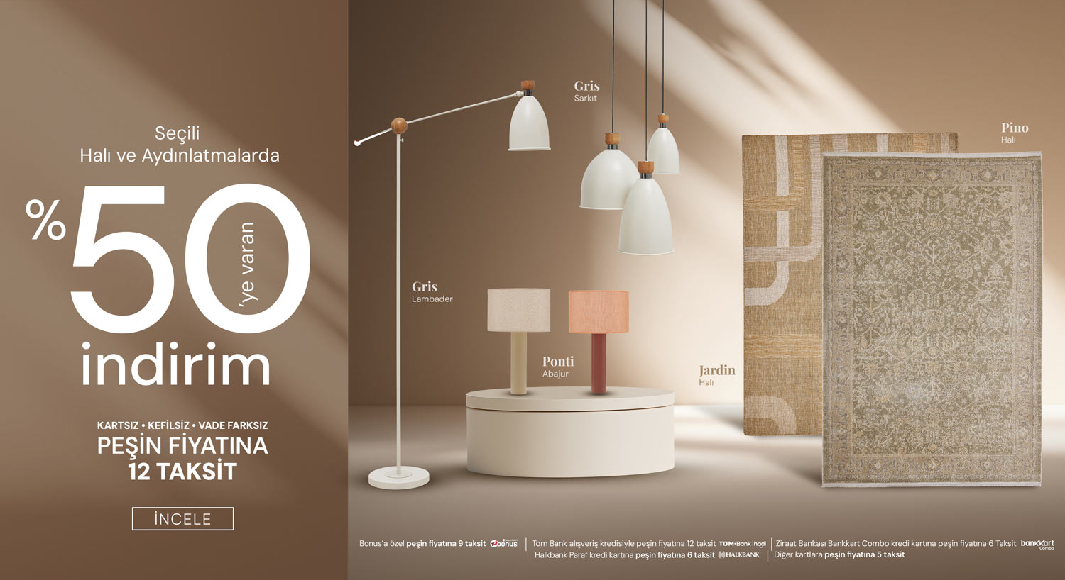 Seçili Halı ve Aydınlatmalarda İndirim