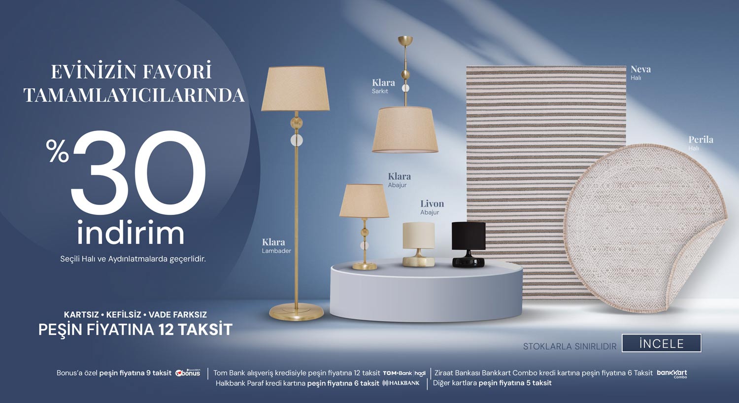 Seçili Halı ve Aydınlatmalarda İndirim